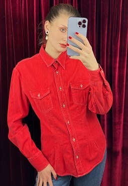 Vintage Armani Jeans Blouse, Red Denim Shirt