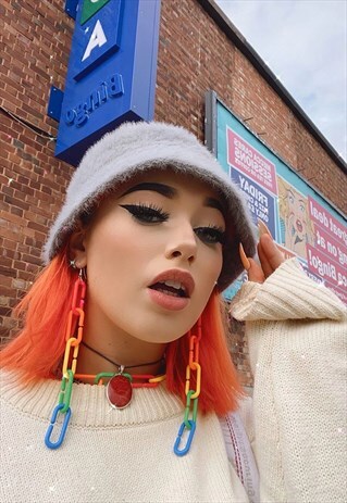UNISEX FUNKY PRIMARY COLOUR RAINBOW CHAIN LINK EARRINGS
