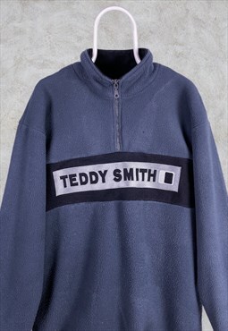 Vintage Blue Teddy Smith 1/4 Zip Fleece Sweatshirt Large