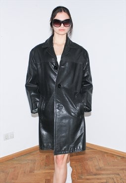 Vintage 90s heavy matrix leather coat in black