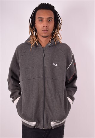 FILA MENS VINTAGE HOODIE JACKET XL GREY 90S