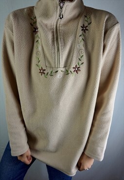 Vintage Flower Patterned Fleece Half Zip Top