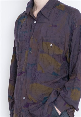 VINTAGE PURPLE PATTERNED LONG SLEEVE RETRO SHIRT