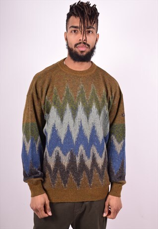 HUGO BOSS MENS VINTAGE JUMPER SWEATER XL MULTI 90'S