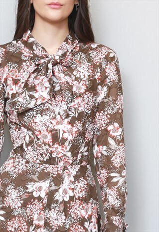 VINTAGE 1970'S FLORAL PUSSY BOW MINI DRESS
