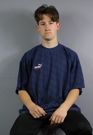 VINTAGE PUMA KING T-SHIRT IN BLUE WITH EMBROIDERED LOGO AND