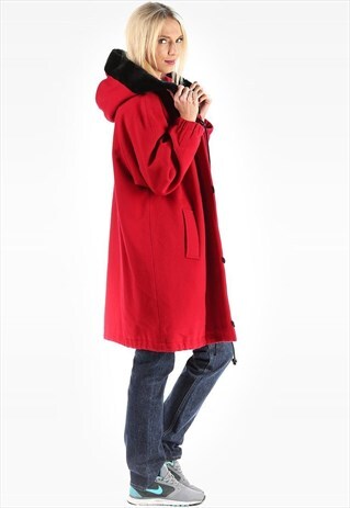 RED WOOL HOODED PARKA COAT