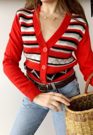 VINTAGE 50S FOLK COUNTRYSIDE KNIT CHRISTMAS CARDIGAN JUMPER