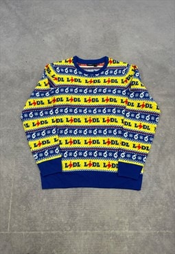 Lidl Christmas Jumper Patterned Grandad Knitted Sweater