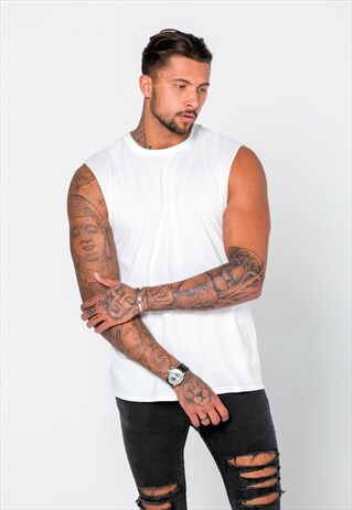 ESSENTIAL STAPLE BLANK TANK GYM VEST - WHITE