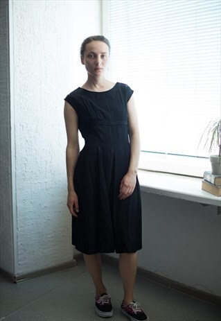 VINTAGE 80'S BLACK MINIMAL MIDI SLEEVELESS DRESS
