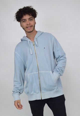VINTAGE 90'S TOMMY HILFIGER LIGHT BLUE ZIP UP HOODIE