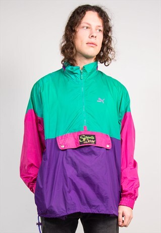 90'S VINTAGE BRIGHT COLOURBLOCK PUMA CAGOULE JACKET
