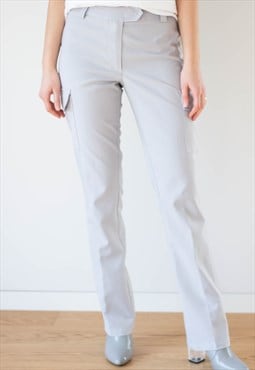 Light grey cargo straight trousers with pockets