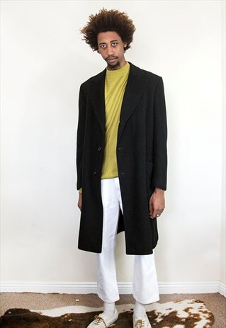 90S MINIMALIST LUXURY BLACK WOOL LINED TOP COAT LARGE