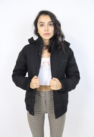 VINTAGE CARHARTT BLACK BOMBER HOODED JACKET