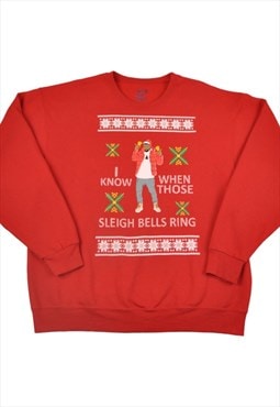 Vintage Christmas Sweatshirt Sleigh Ride Red Medium