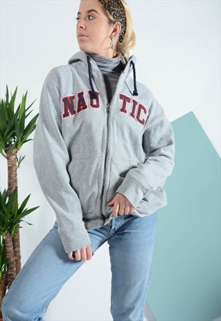 VINTAGE NAUTICA HOODIE IN GREY WITH LOGO.