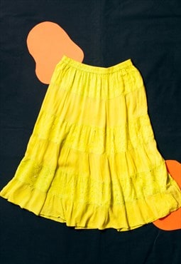 Vintage Tiered Skirt Y2K Fairycore Maxi in Yellow