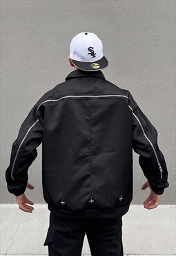 Black Zip details bomber Baseball jacket 