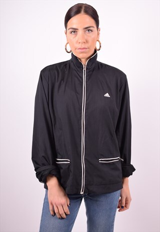 ADIDAS WOMENS VINTAGE TRACKSUIT TOP JACKET LARGE BLACK 90'S