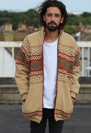 VINTAGE // 80'S // ZIP-UP PATTERNED JUMPER