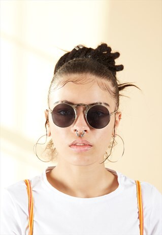 BLACK METAL FLIP UP RETRO SUNGLASSES