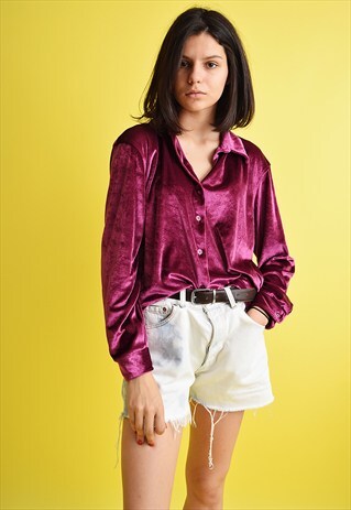 90'S RETRO MINIMALIST SLOUCHY VELVET OVERSIZED SHIRT TOP