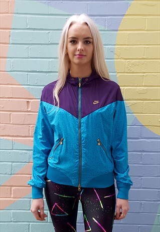 NIKE TURQUOISE HOODED TRACK TOP JACKET WITH PURPLE TRIM