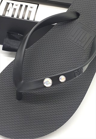 Aurora Crystal Duo Luxury Flip Flops in Black