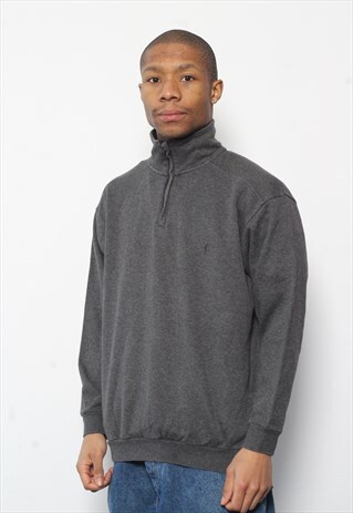 VINTAGE YSL LOGO 1/4 ZIP SWEATSHIRT GREY