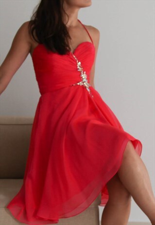 VINTAGE PINK CHIFFON DRESS WITH EMBELLISHED DETAILS