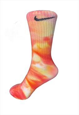 Hand Dyed Nike Sock Red Yellow - 1 pair 