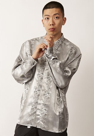 VINTAGE 90'S SILVER FLORAL PRINT SHIRT
