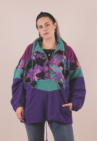 VINTAGE 90'S CRAZY PRINT FLEECE JACKET /A14019