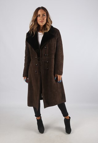 VINTAGE 'SHEEPSKIN STYLE' SUEDE COAT LONG UK L 14 (94R)