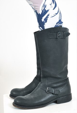 VINTAGE 90'S REAL LEATHER BOOTS IN BLACK