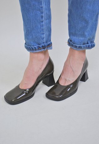 VINTAGE ANKLE BOOTS, 80S BOOTIES, GREEN HEEL SHOES