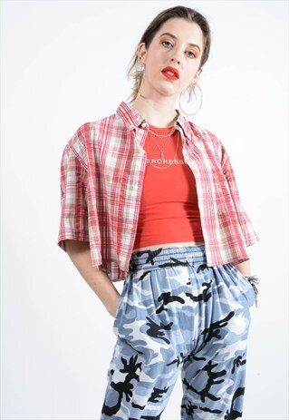 VINTAGE CROPPED CHECKED SHIRT IN RED.