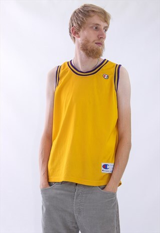 VINTAGE MENS CHAMPION LAKERS JERSEY SHIRT TANK TOP BASKETBAL