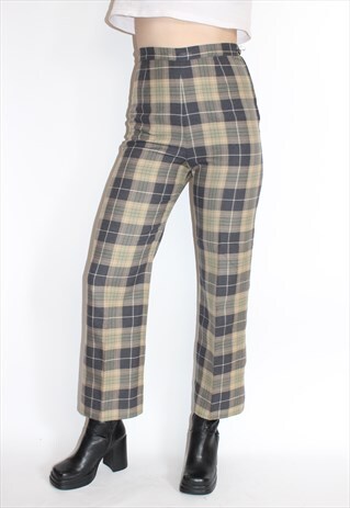 VINTAGE CHECKED TWEED TARTAN TROUSER PANTS