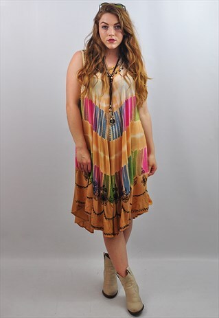 VINTAGE INDIAN TIE DYE FESTIVAL SUMMER MINI DRESS