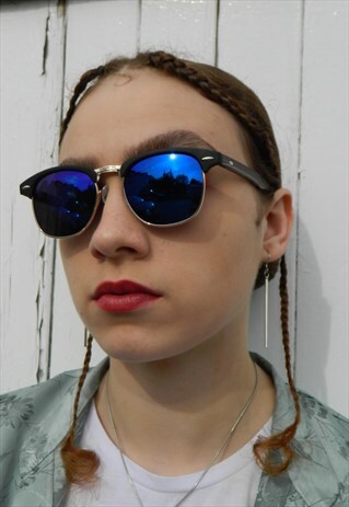 BLUE REFLECTIVE SUNGLASSES WHY WOODEN FRAME