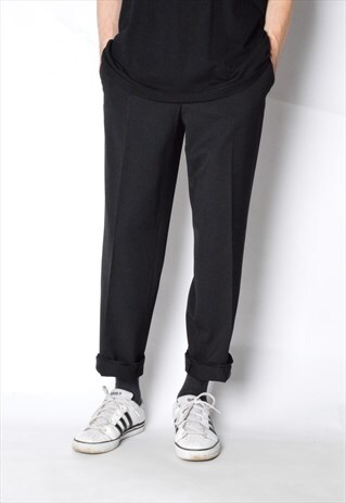 VINTAGE 90S BLACK MINIMALIST WOOL BLEND PANTS