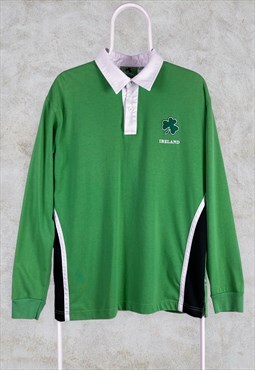 Vintage Ireland Rugby Shirt Long Sleeve Polo Jersey Green 