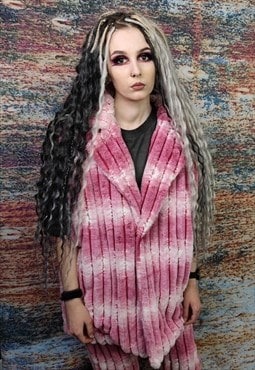 Tie-dye fleece gilet handmade sleeveless hooded vest jacket