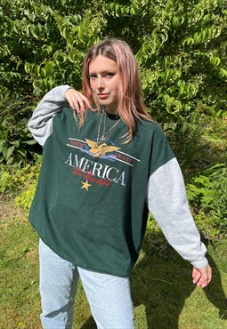 Vintage 90s America Animal Eagle Embroidered Sweatshirt 