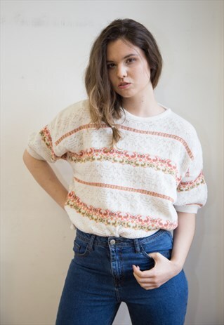 SHORT SLEEVE CREAM AND ORANGE OVERSIZED JUMPER