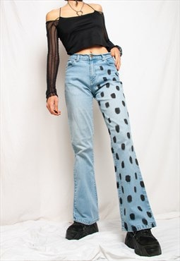 Reworked Flare Jeans Y2K Hand Painted High Waisted Flares