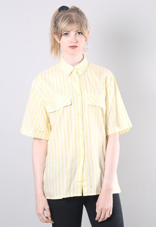 VINTAGE 80S YELLOW STRIPED SHORT SLEEVE SHIRT